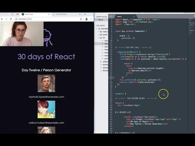 30 Days of React - Day Twelve - "Random User Generator" - with randomuser.me API