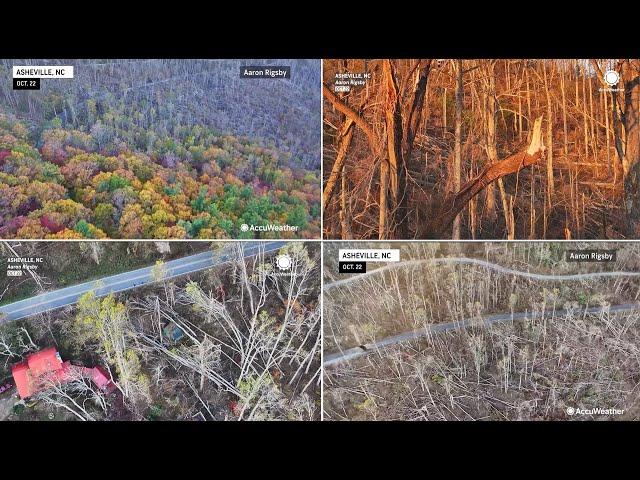 Drone: "Deforestation" in NC Mountains 1 Month After Hurricane Helene