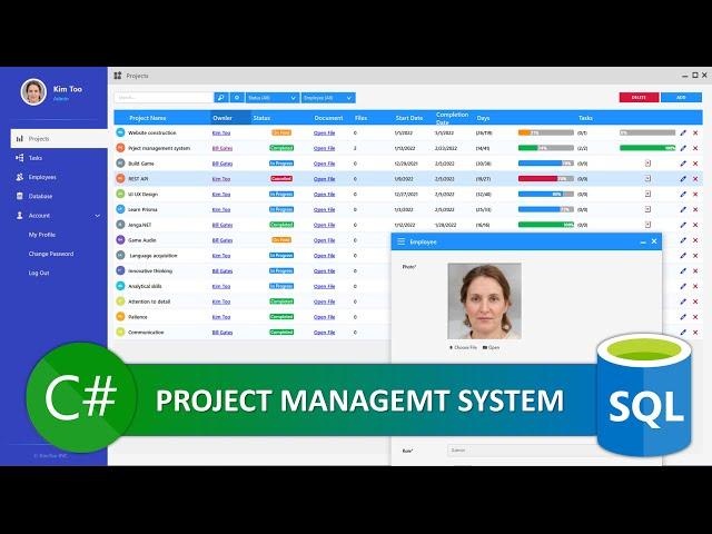 C# WinForms - Modern Complete Project Management System - MySQL, SQL Server & Postgres