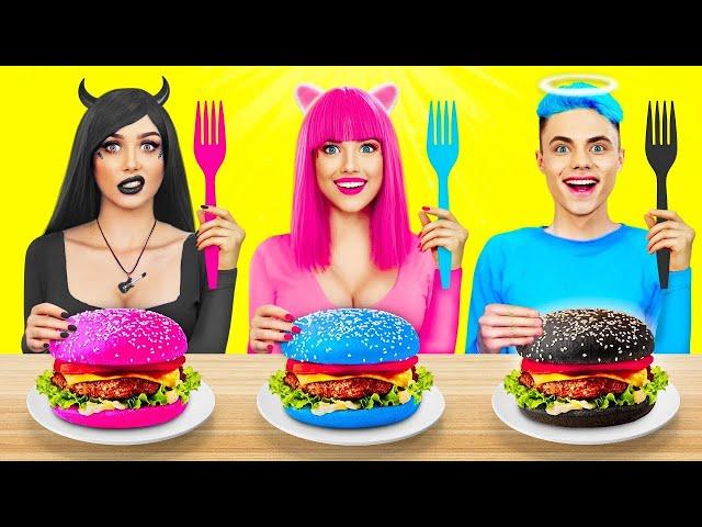 Tantangan Makanan Pink VS Hitam VS Biru | Mukbang Epic dengan Makanan Berwarna dan Lezat oleh RATATA