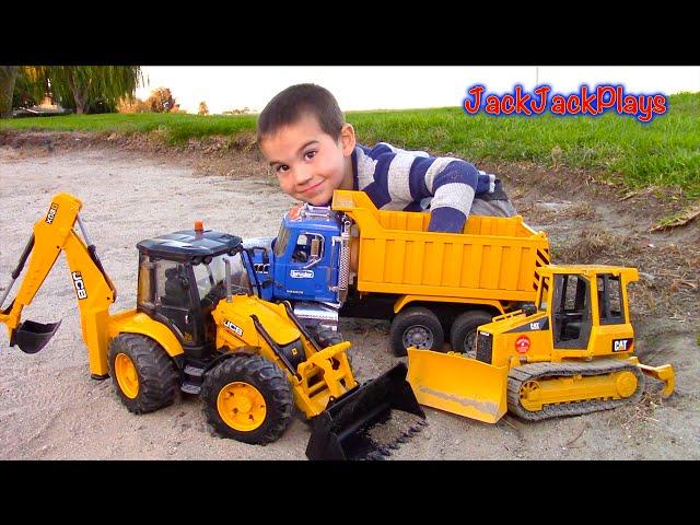 Bruder Toy Trucks for Kids! | JCB Backhoes, Dump Trucks, Tractor Loaders, Bulldozers | JackJackPlays