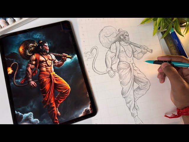 Draw With Me - How To Draw Hanuman Ji,  Hanuman Ji Full Body Drawing,  Outline Tutorial 