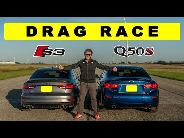 Audi S3 vs Infiniti Q50 Red Sport, you asked for this! Drag and Roll Race.