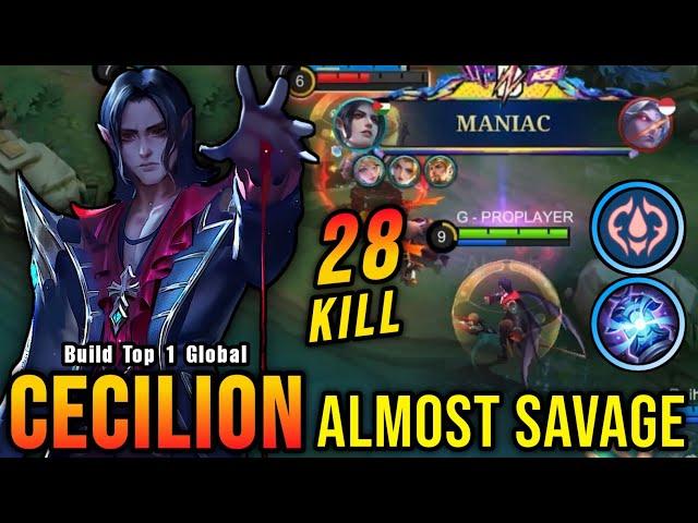 28 Kills + MANIAC!! New One Hit Build Cecilion Insane LifeSteal - Build Top 1 Global Cecilion ~ MLBB