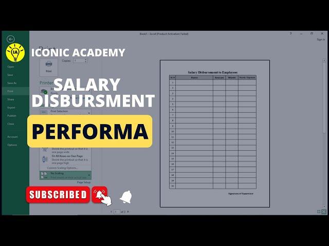 Salary Disbursement Performa in Excel Sheet and Print as PDF || Iconic Academy