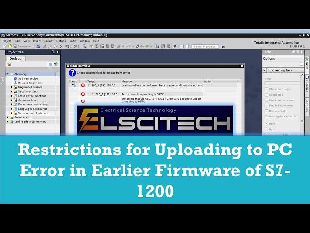 Restrictions for Uploading to PC Error in Earlier Firmware of S7-1200