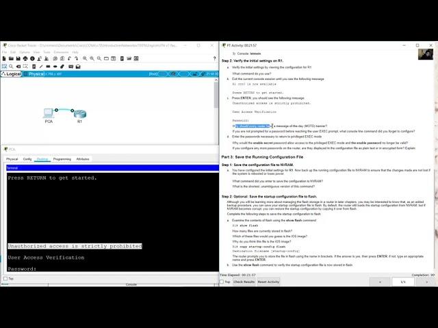 10.1.4 Packet Tracer - Configure Initial Router Settings