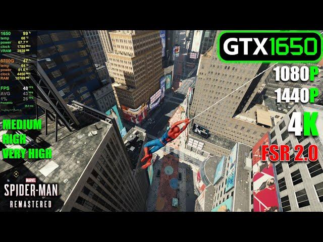 GTX 1650 | Marvel’s Spider-Man Remastered - Medium, High, Very High - 1080p, 1440p, 4K, FSR 2.0