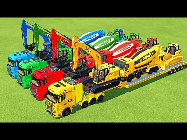 TRANSPORTING EXCAVATOR, MIXER TRUCK, BULLDOZER, POLICE CARS TO GARAGE WITH MAN TRUCK - FS22