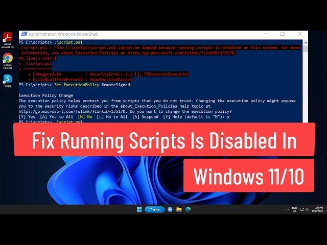 Fix Running Scripts Is Disabled In Windows 11/10 PowerShell CMD or In VSCode