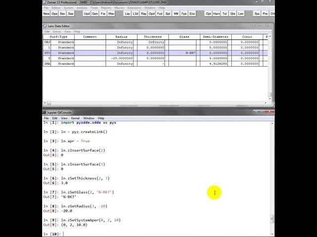 Zemax-Python interactive session using PyZDDE in APR mode