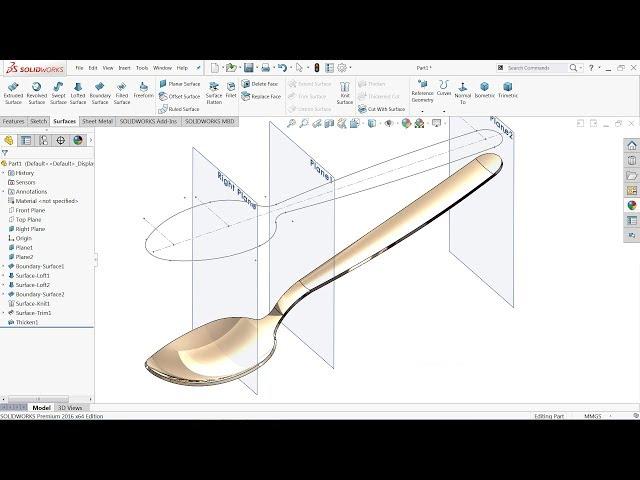 Solidworks Surface Tutorial | How to make Spoon  in Solidworks