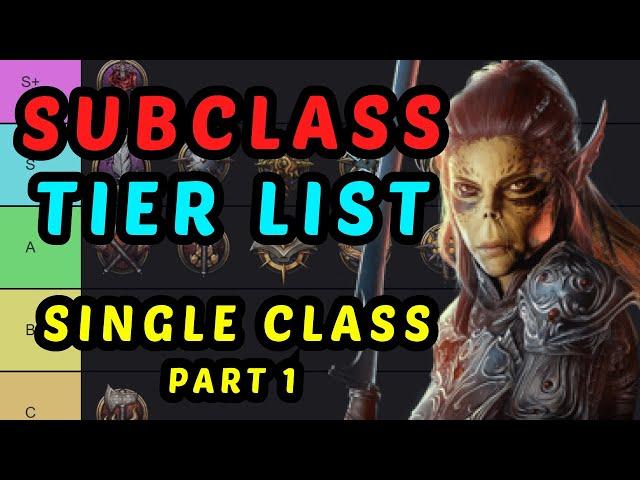 SUBCLASS TIER LIST - Single Class Characters -  Baldur's Gate 3 Honour Mode Guide Part 1