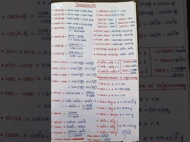 all trigonometry formulas of 11th class.#trigonometry #formulas #inandoutfacts #physicswallah