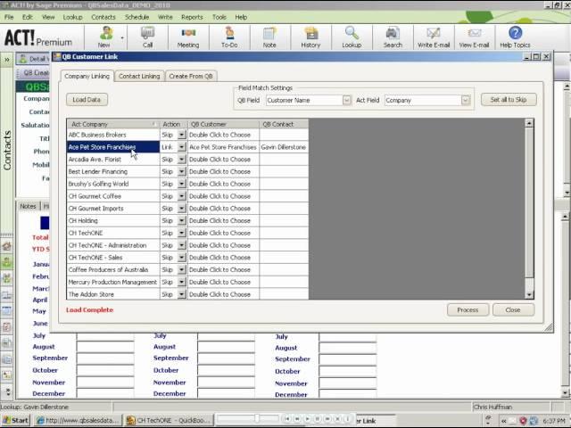 QBSalesData Video:  QB Link Wizard linking ACT Company Records to Quickbooks Customers