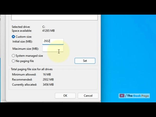 Custom Paging File Size for windows 11 4 GB / 8 GB/ 16 GB RAM