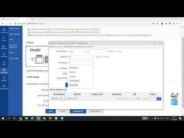 How to create Sub interface VLAN on Ruijie EG