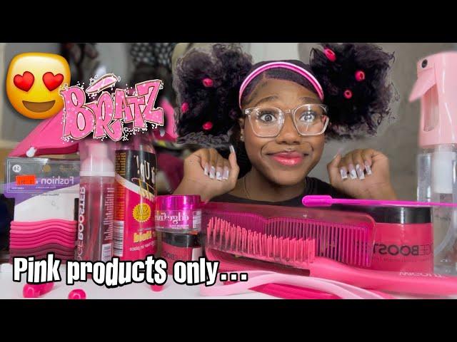 Doing my Natural hair with Only PINK products ~BRAT DOLL STYLE!