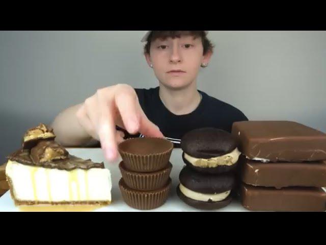 VNM ASMR chocolate peanut butter cheesecake ice cream cake sandwich mukbang bites only