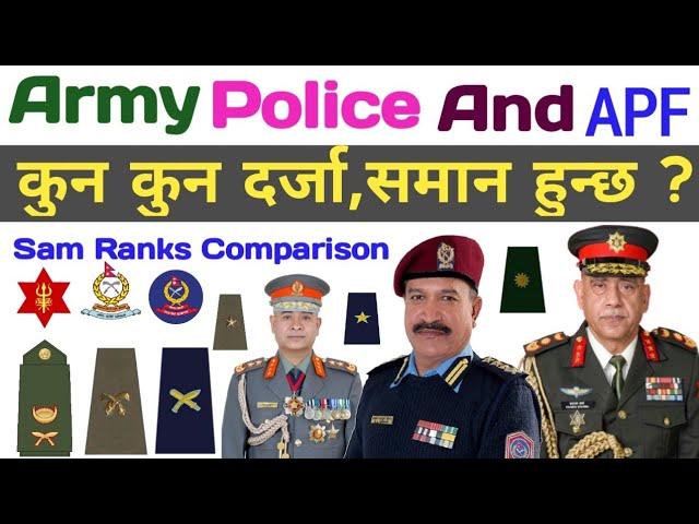 नेपाली सेना, नेपाल प्रहरी, र  सशस्त्र प्रहरीको कुन दर्जा बराबर कुन हुन्छ | Ranks Comparison | APA