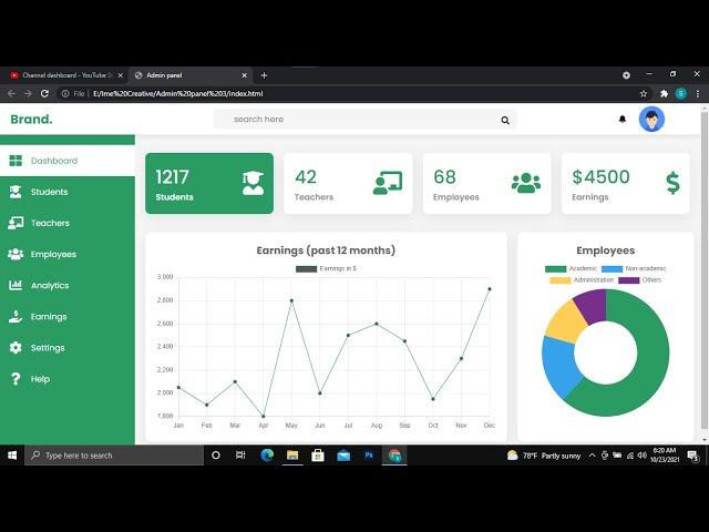 Responsive Admin panel Using HTML, CSS, Chart.js