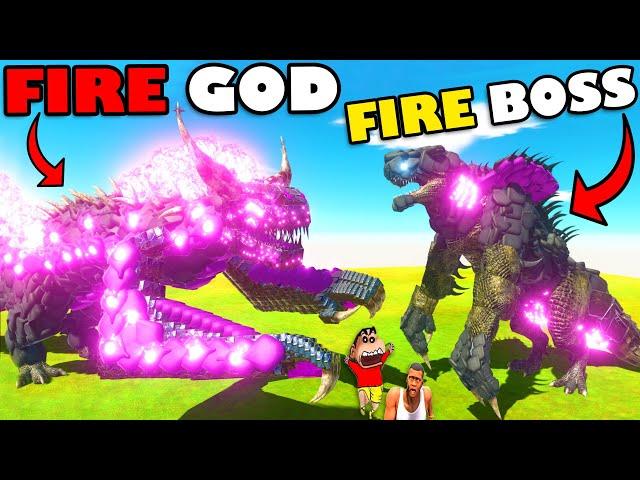 FIRE GOD Found PURPLE FIRE BOSS 3 vs GODZILLA GOD SHINCHAN & CHOP in ANIMAL REVOLT BATTLE SIMULATOR