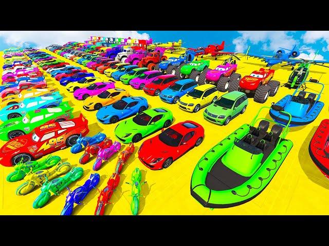 GTA V Mods Stunt Car Racing Challenge By SPIDER-MAN With Amazing Super Car Boat Plane And Motocycles