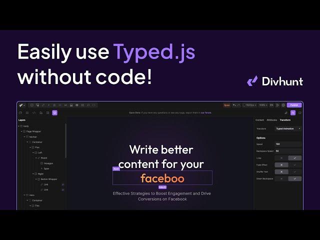 Create a Typing Animation WITHOUT Code Using Typed.js | Divhunt Plugin Tutorial