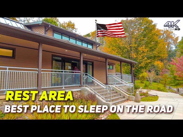 REST AREA. OVERNIGHT REST STOP in North Carolina US. Walking Tour. Best Place to Sleep on the Road