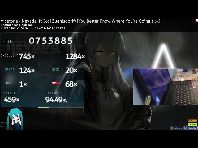 (27/4/2021) Nevada 1.3x 94.49% (osu!mania)