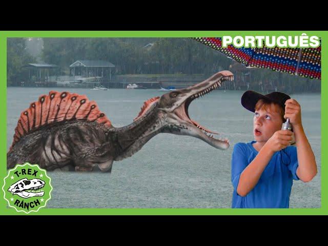 Espinossauro Gigante e Fogo de Artifício! | Parque do T-REX | Série de Dinossauros em Português