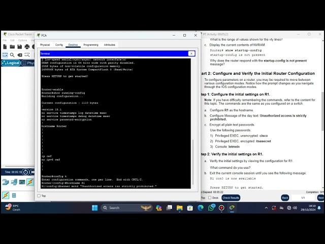 10 1 4 Packet Tracer   Configure Initial Router Settings || ALICHOZIN XI TKJ AXIOO