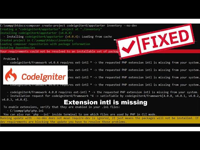 [FIXED] CodeIgniter 4 Error The requested PHP extension intl is missing from your system