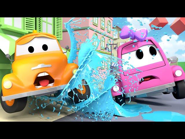 Tom The Tow Truck and Suzy the PINK CAR in Car City - Cars Trucks construction cartoon for children