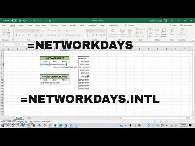 How to use the Networkdays and Networkdays.intl Functions In Microsoft Excel. No. of Work Days