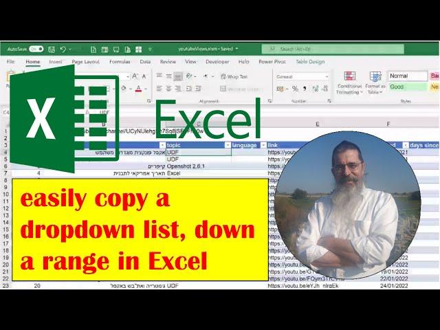 How to easily copy a dropdown list, down a column or range in Excel