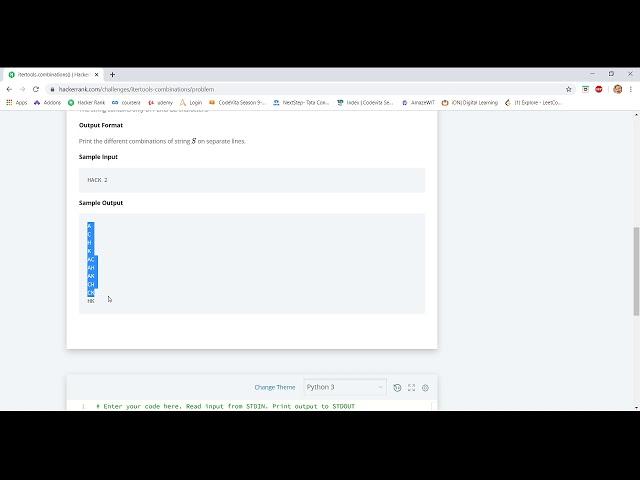 itertools combinations HackerRank | Coding in Lockdown