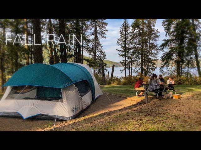 Family Camping With Morning Rain