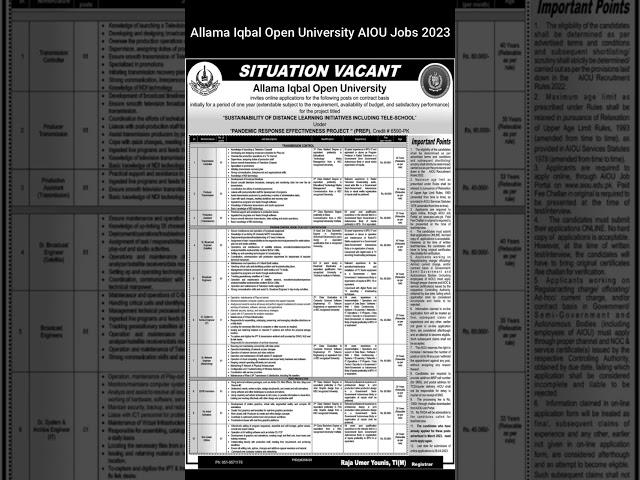 Allama Iqbal Open University AIOU Jobs 2023 #AIOU #jobs #todayjobs