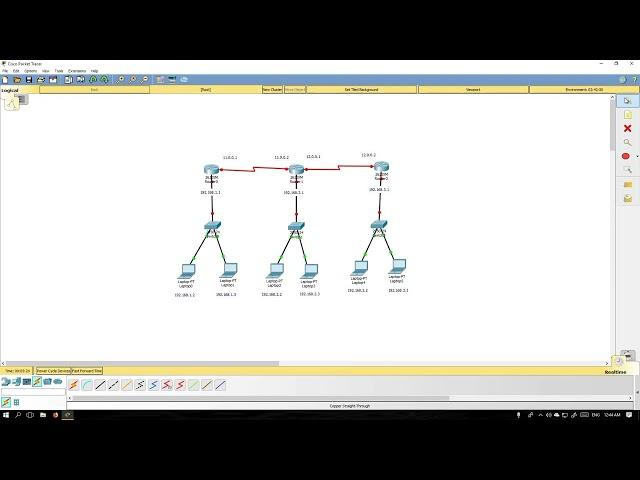 RIP Routing Configuration Using 3 Routers in Cisco Packet Tracer