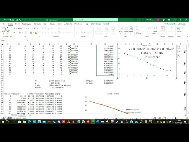 Finding drag force and coefficients without a wind tunnel using excel