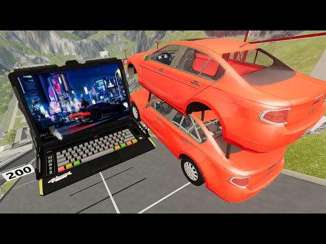 Cars & Lego Car Jumps Into Laptop - BeamNG.Drive