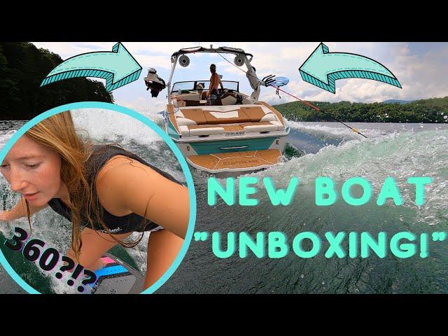 Brand New Custom SURF BOAT!!! Can We Hit a 360 On Our 1st Wakesurf sesh?!? || Supreme S220 Wake Boat