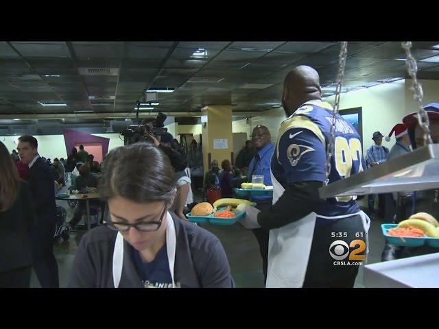 LA Rams Team Up With CBS2/KCAL9 To Serve Holiday Lunches On Skid Row