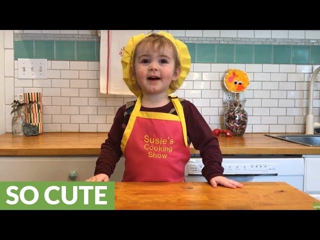 2-year-old makes fast & easy chocolate cake