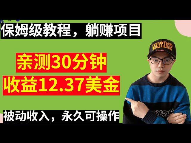 【网赚项目】保姆级教程，躺赚项目，长期被动收入，亲测30分钟，收益12.37美金，零门槛，长期正规，永久可操作！（副业项目100招--32）