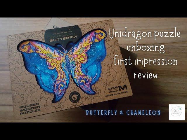 Unidragron jigsaw puzzle – Butterfly and Chameleon – unboxing first impression, review, mounting.