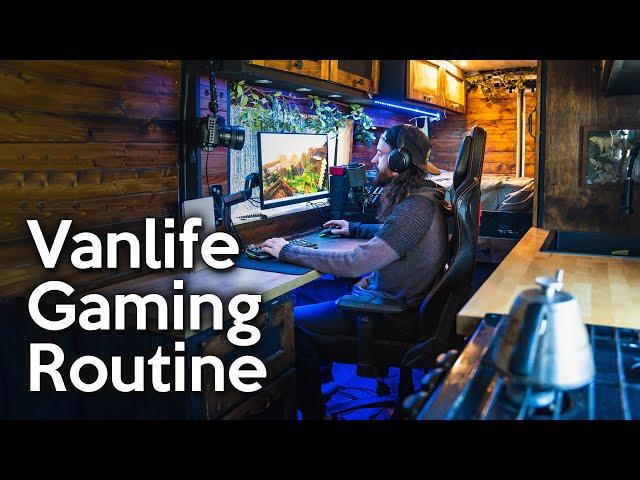 Cozy Vanlife Gaming Routine in Snowy Forest