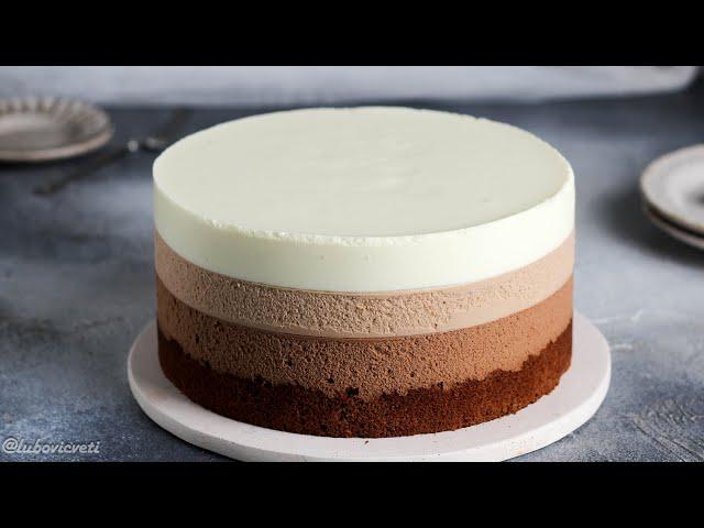 Mousse Cake THREE CHOCOLATES. BY YOUR REQUEST. Detailed RECIPE of the THREE CHOCOLATES Cake. Sub Eng