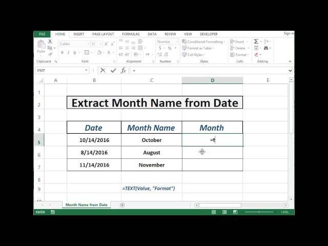 Formula to Extract Month from Date in Excel 2013